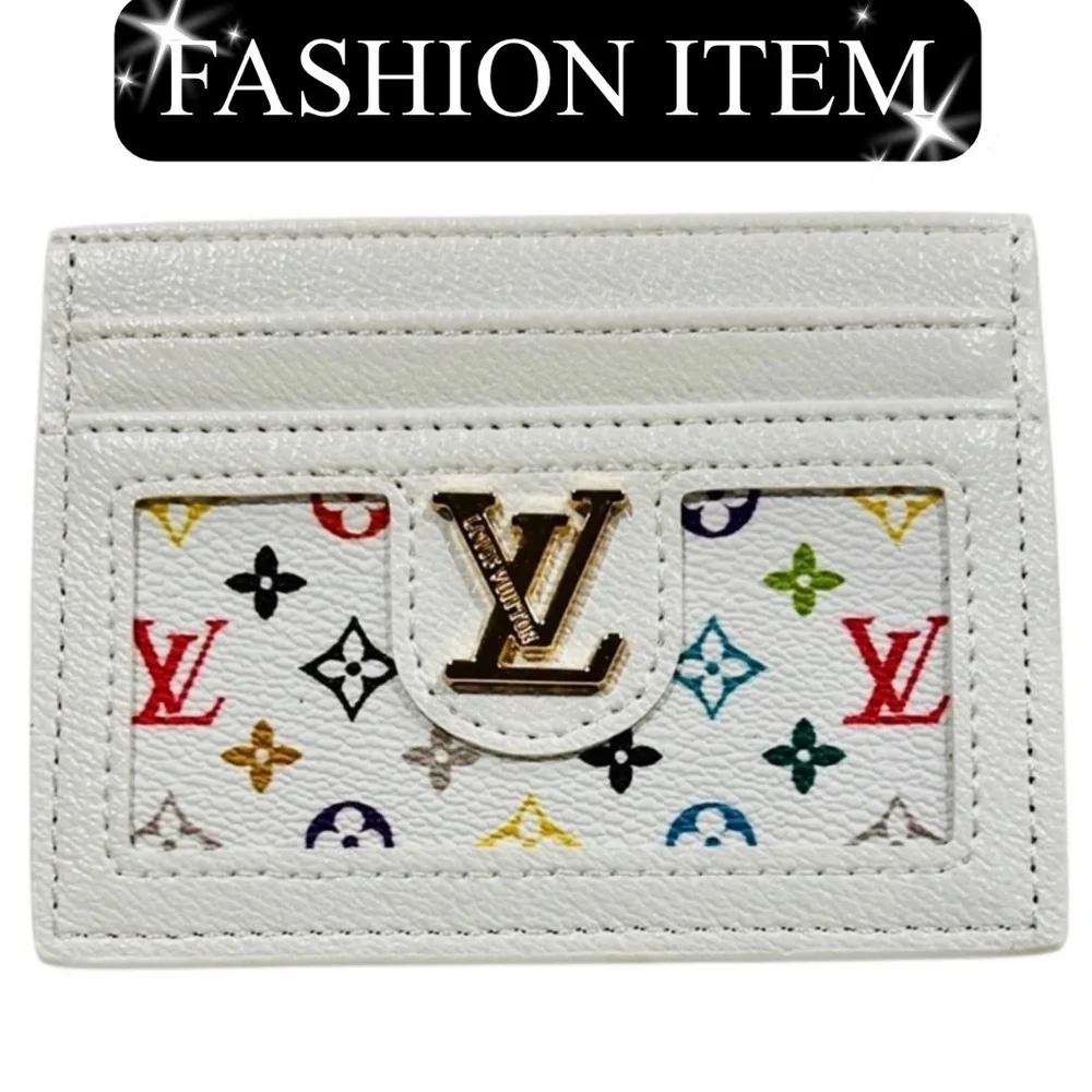 A-1BX: CARD HOLDER: White w/Multicolored Monogram w/Golden Accents, NWOT